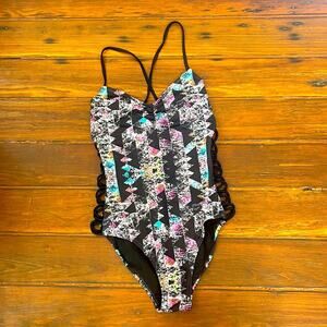 Hula Honey side lace up one piece swimsuit sz S